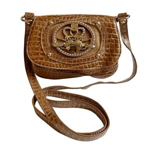 Kathy Van Zealand Faux Croc Leather Crossbody Bag